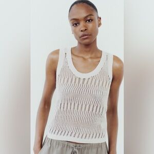 Zara Elegant light Cream Knit Sleeveless Top/ metallic thread knit / Size Small